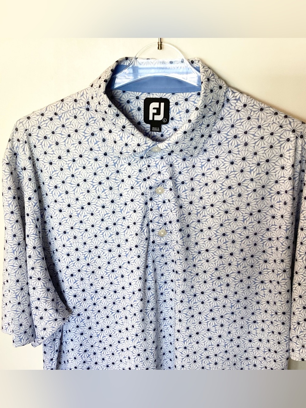 FootJoy Golf Short Sleeve Floral Polo Shirt - Blue/White - L - Picture 2 of 8